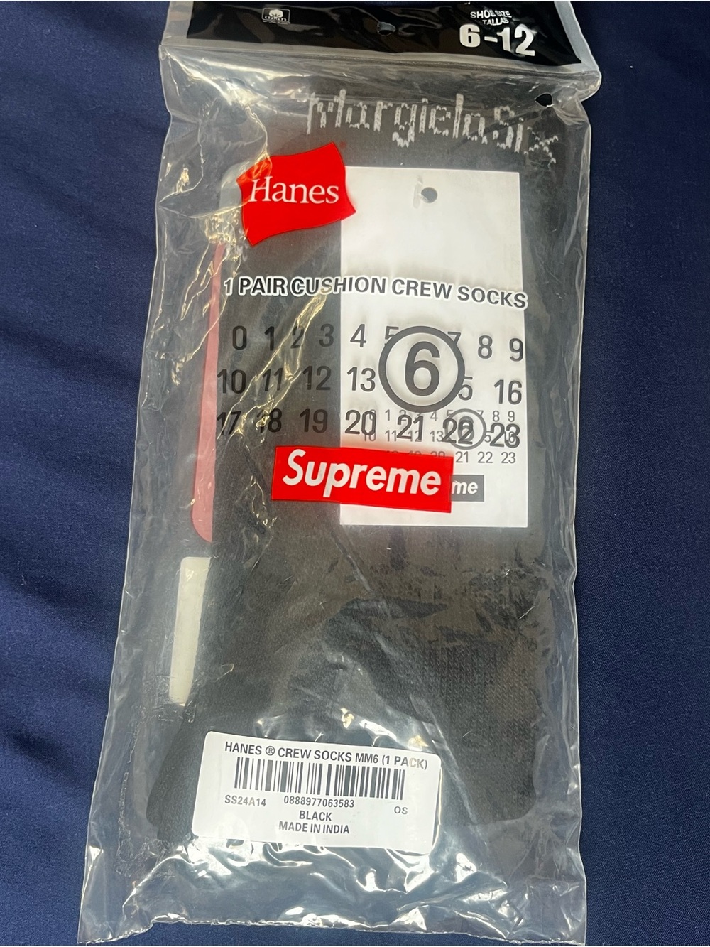 Supreme x MM6 Black Cushion Crew Socks